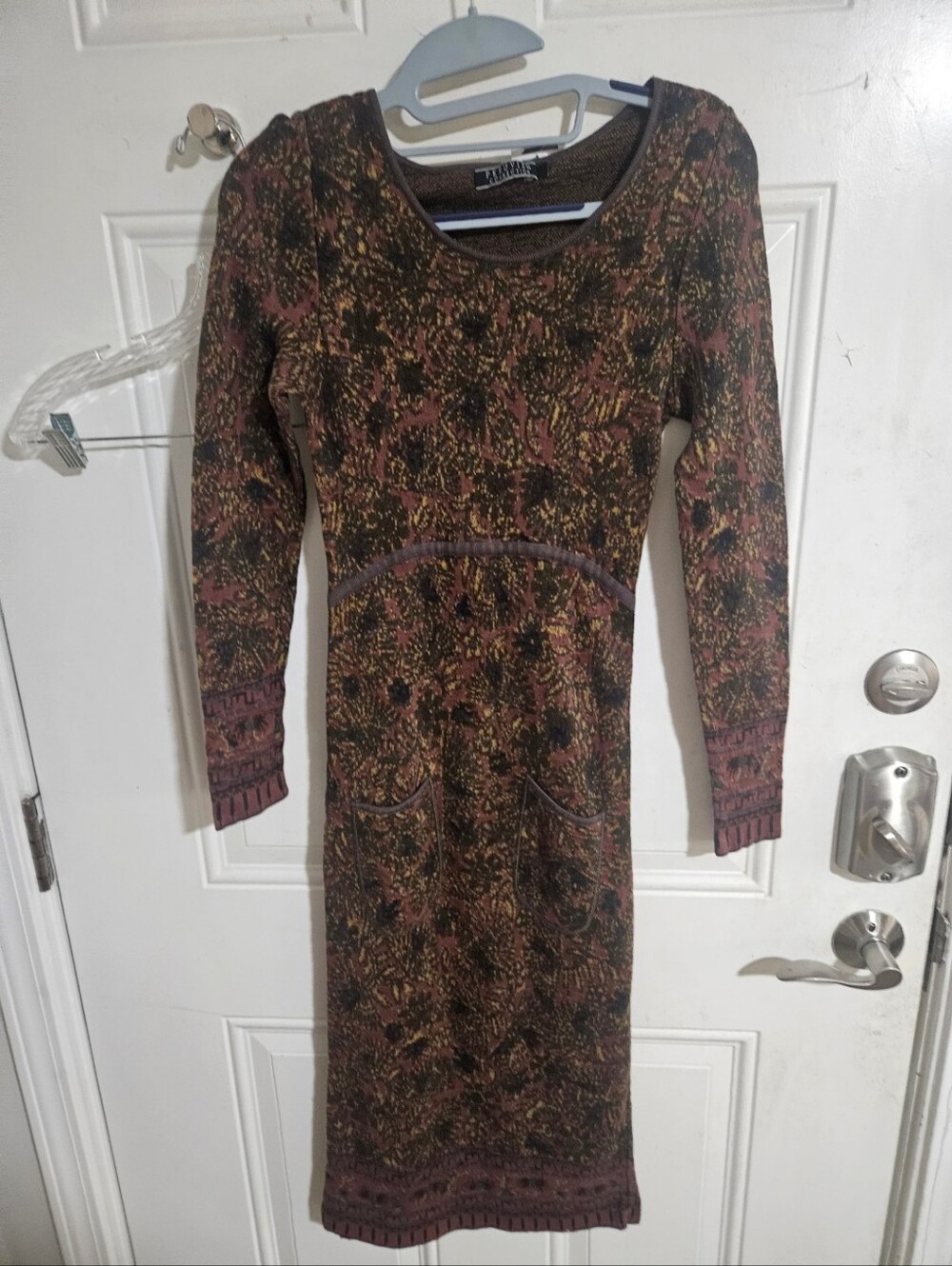 Peruvian Connection Brown Knit Floral Pullover Dress Designer XS